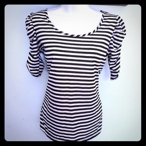 JW Style Ruched Sleeve Striped Top